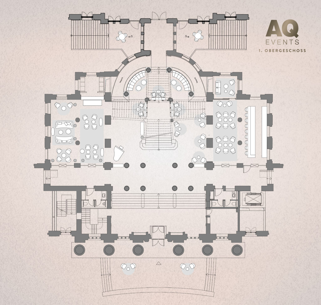 Grundriss des Erdgeschosses der Galerie Eventfläche im Hotel The Wellem in Düsseldorf.
